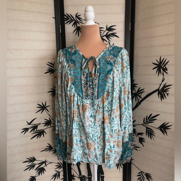 Kaywide Women's Casual Boho Floral Print Long Sleeve Blouse Plus Size 2XL - Picture 4 of 15